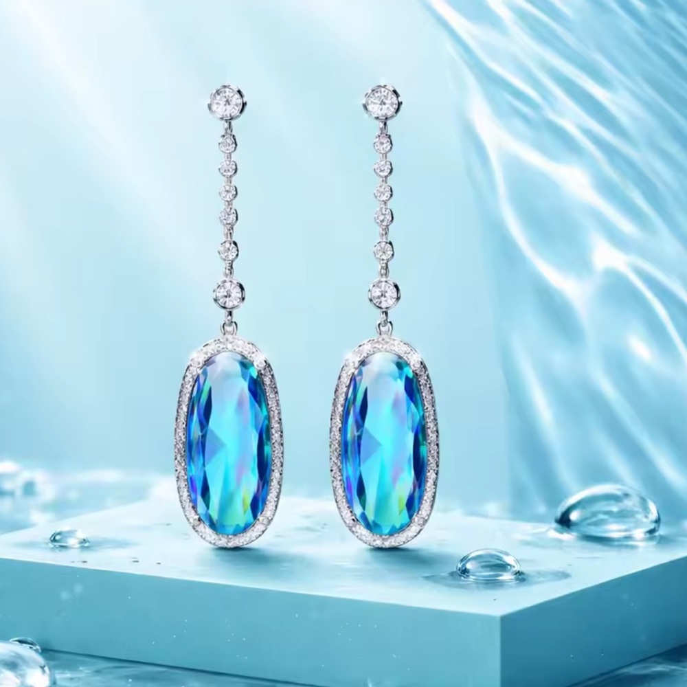 Radiant Blue Topaz Silver Diamond Earrings – Sophisticated & Feminine - Picture 3 of 5